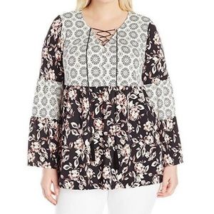 NY Collection Women's Mixed Print Peasant Top NEW